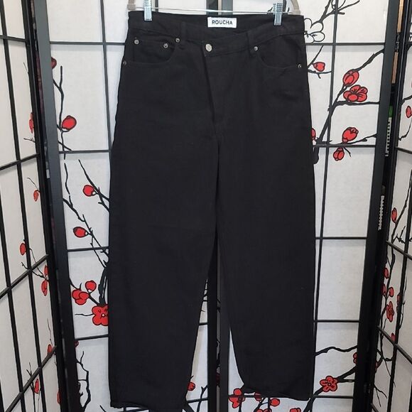 Roucha Wide Leg Jeans Black High-Rise Button Closure - Picture 1 of 10
